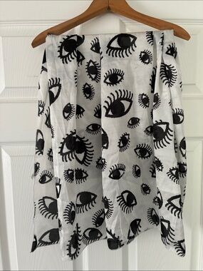 Sheer White Square Head Wrap Scarf w/Eyes Lashes